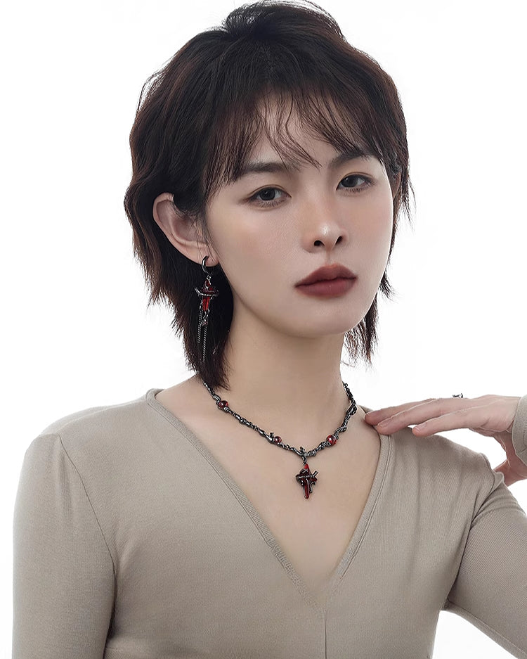 Taboo Four-pointed Star Asymmetrical Earrings