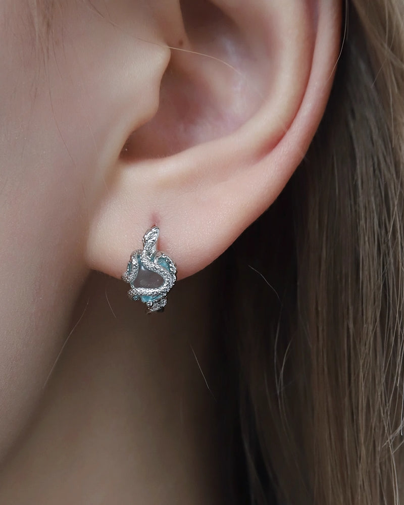 Snake Dance Heart Blue Earrings 01