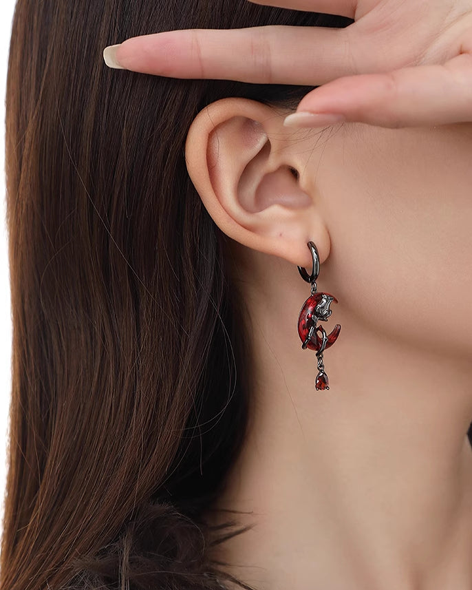 Rose Crescent Moon Asymmetrical Earrings