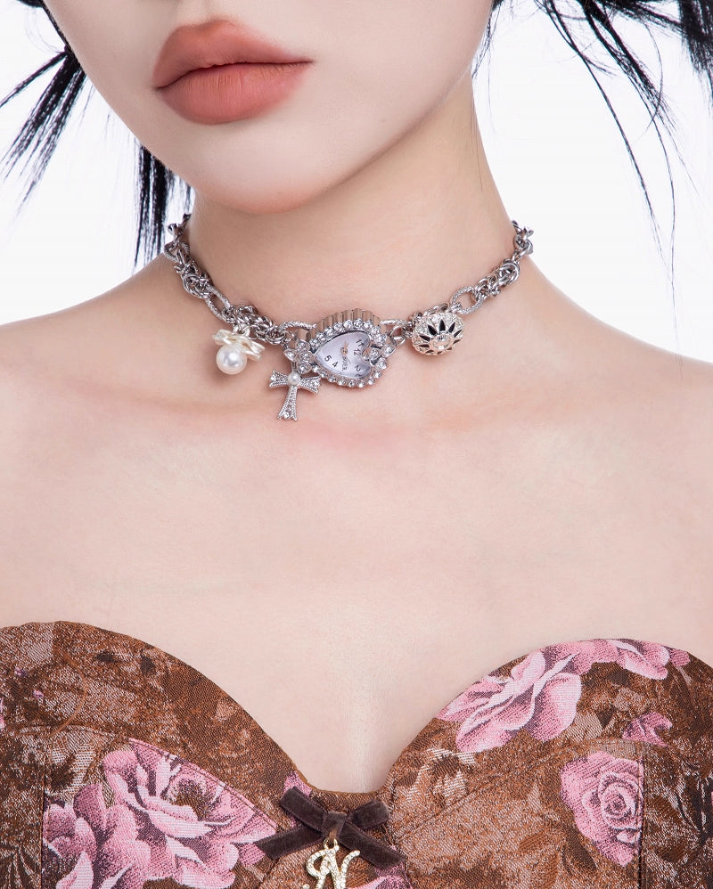 Flower Cluster Watch Choker