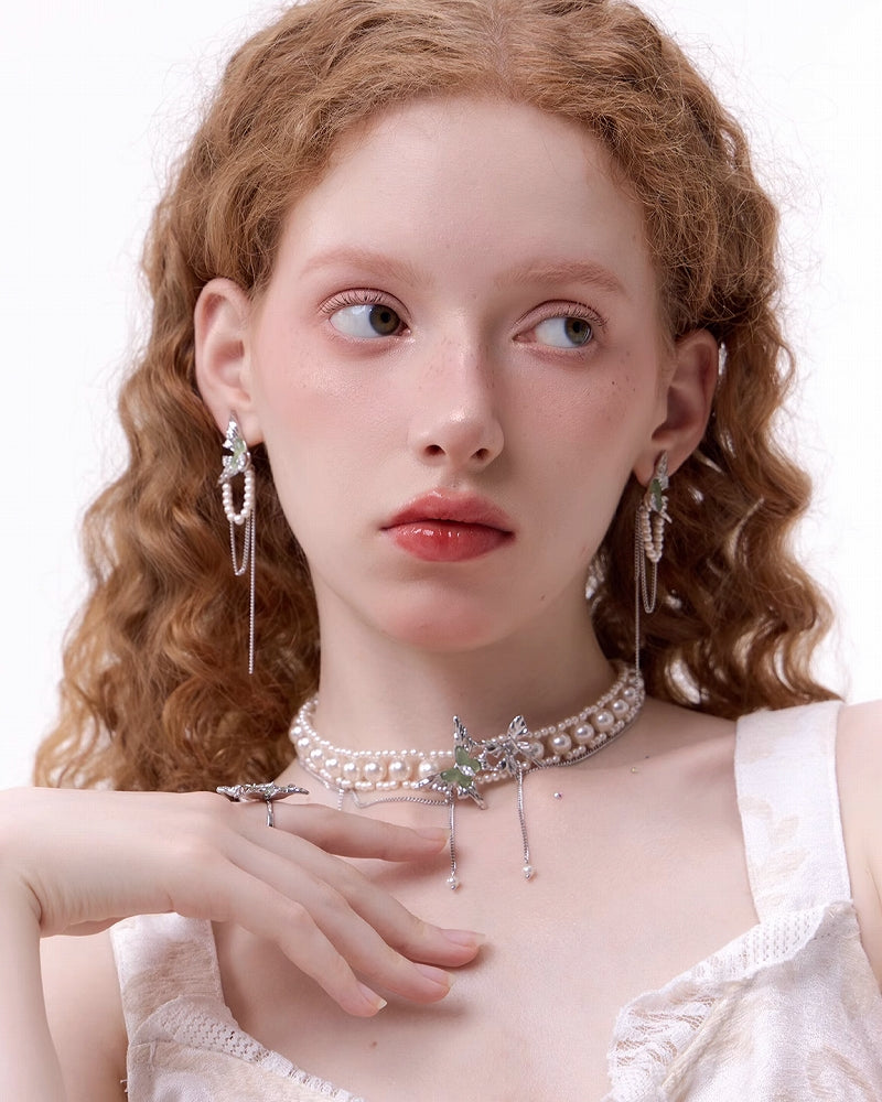 Mint Green Butterfly Tassel Earrings