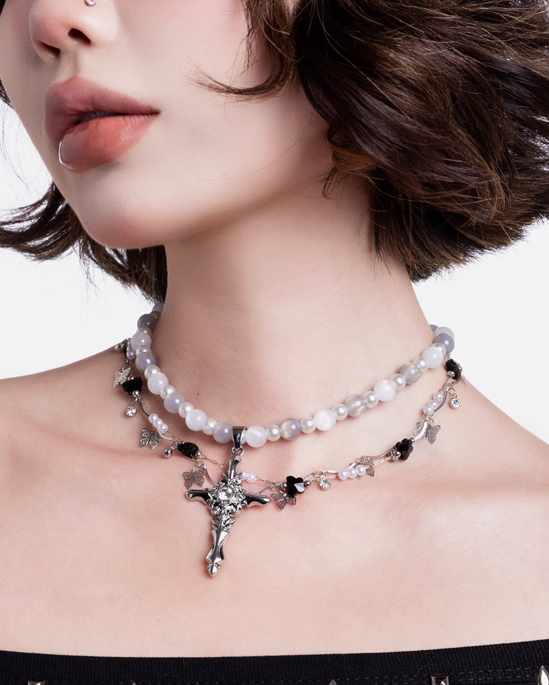Baroque Stacking Cross Layer Necklace