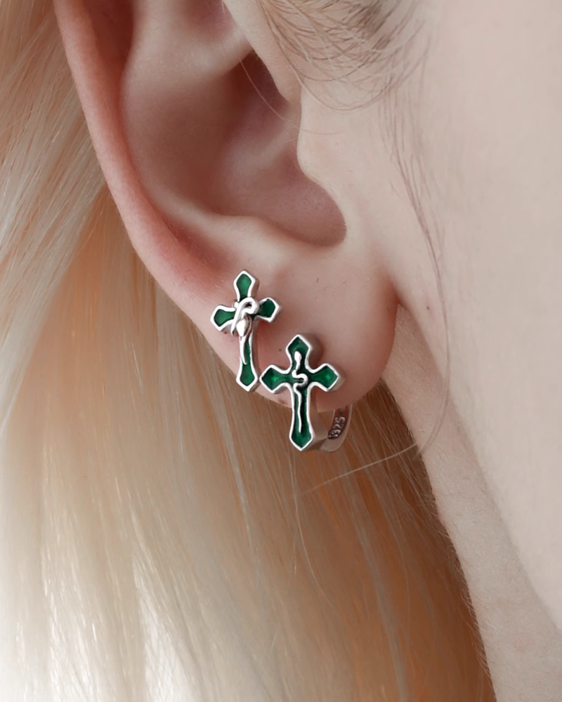 Spirit Snake Cross Earrings