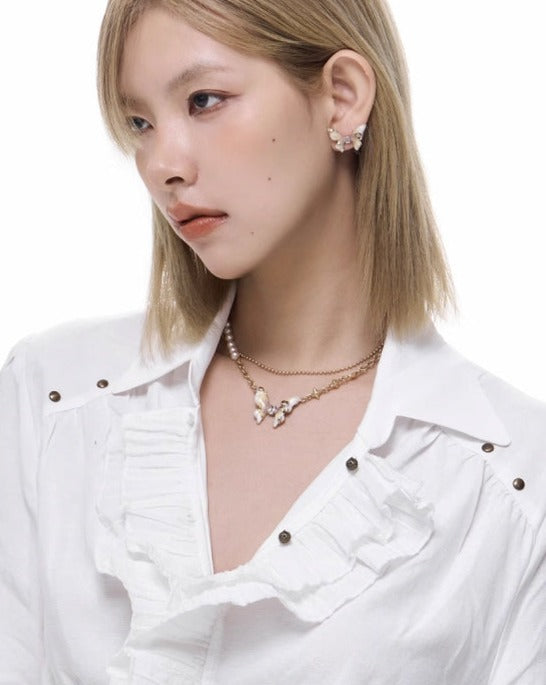 Butterfly Rose Layer Necklace