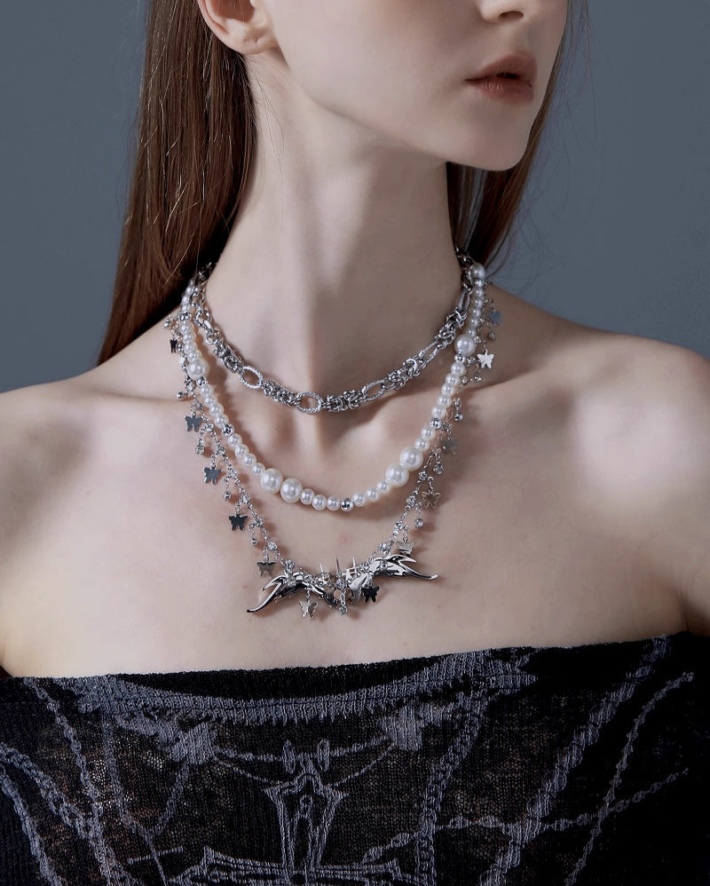 Wings Pearl Butterfly Layer Necklace