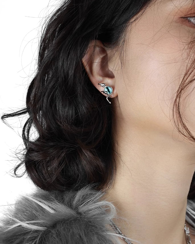Little Devil Green Cat's Eye Asymmetric Earrings