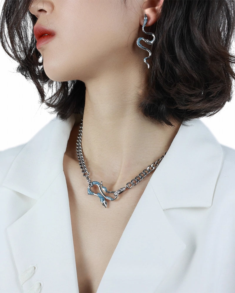 Ice Snake Blue Wave Curve Earrings