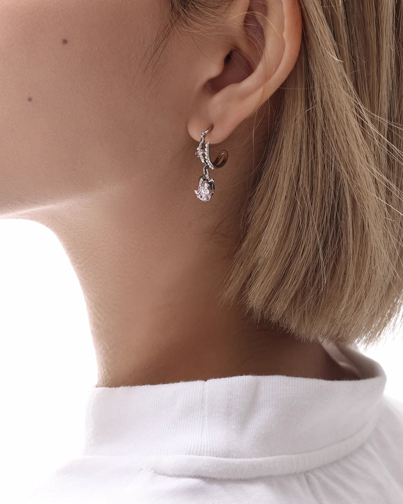 Small Pink Rose Earrings