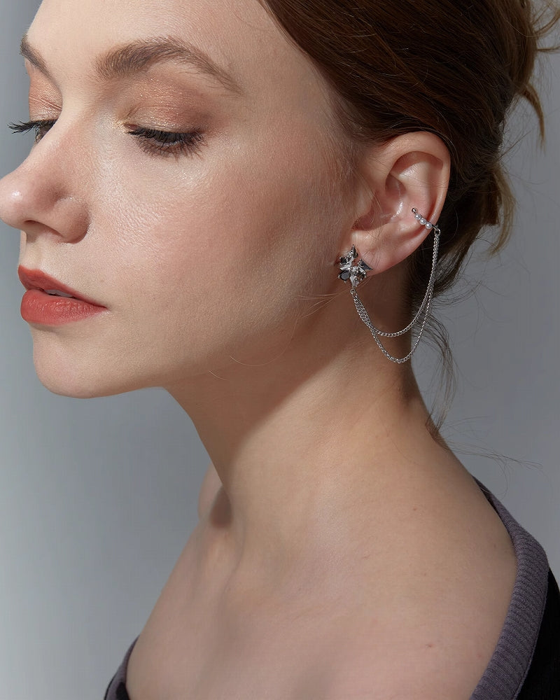 Black Zircon Tassel Stud Earrings