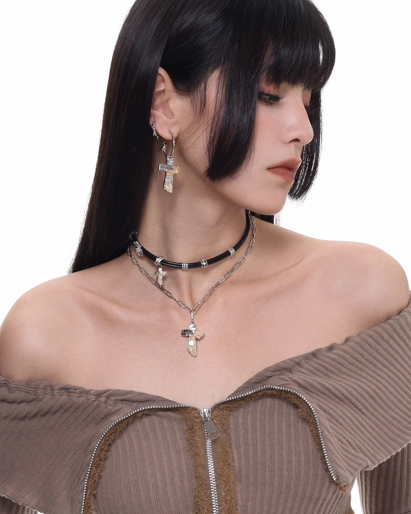 Gold Foil Ashes Cross Earrings