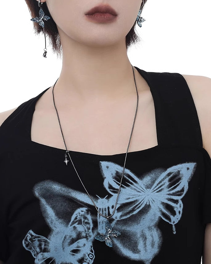Ice Blue Butterfly Necklace