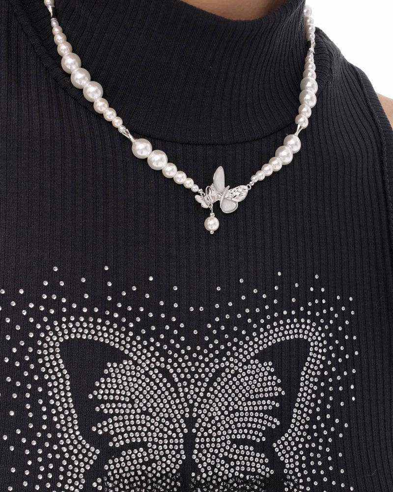 White Twin Butterflies Necklace
