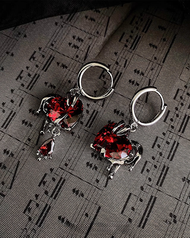Forbidden Angel Red Love Asymmetrical Earrings
