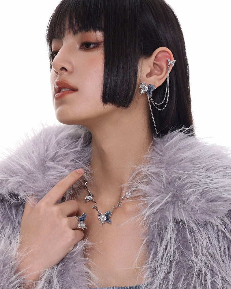 Galaxy Butterfly Asymmetric Tassel Cuff & Earrings