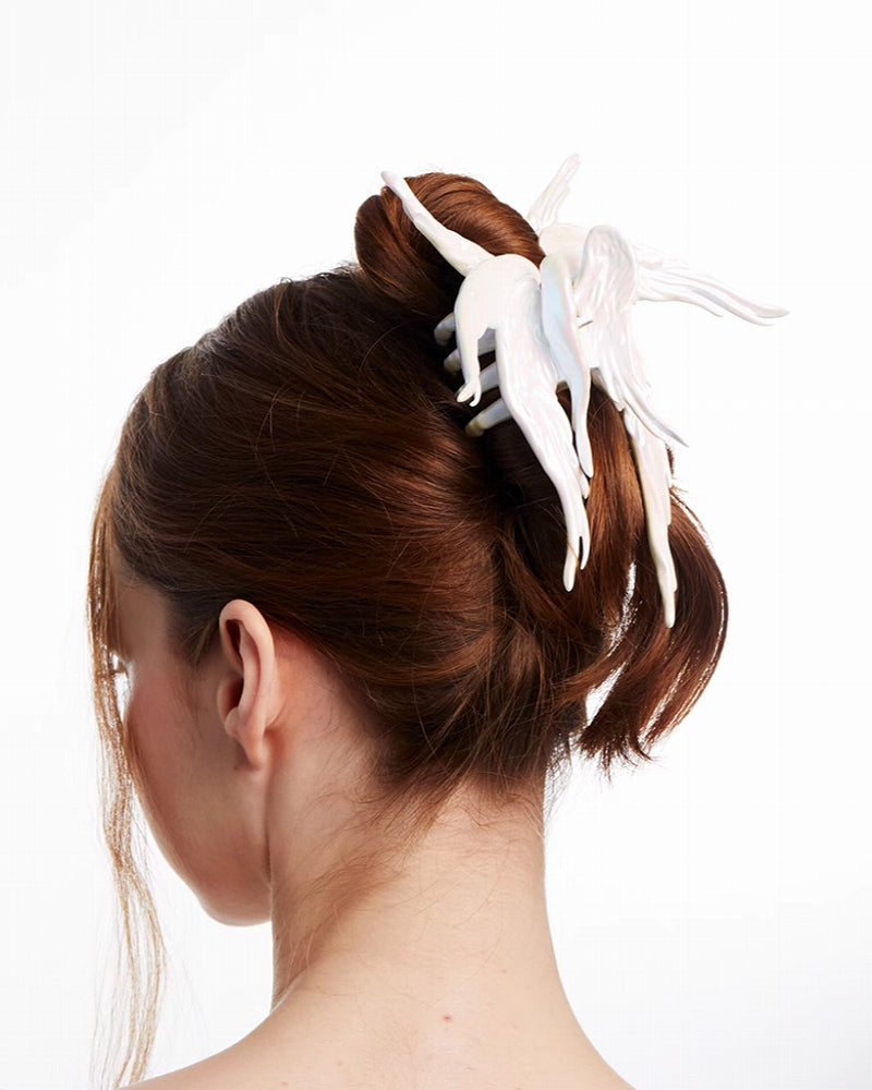 Crow Angel Wing White Hair Clip