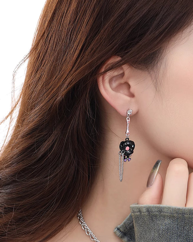 Black Puppy Asymmetrical Earrings