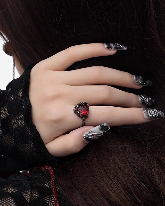 Pomegranate Red Heart Open Ring