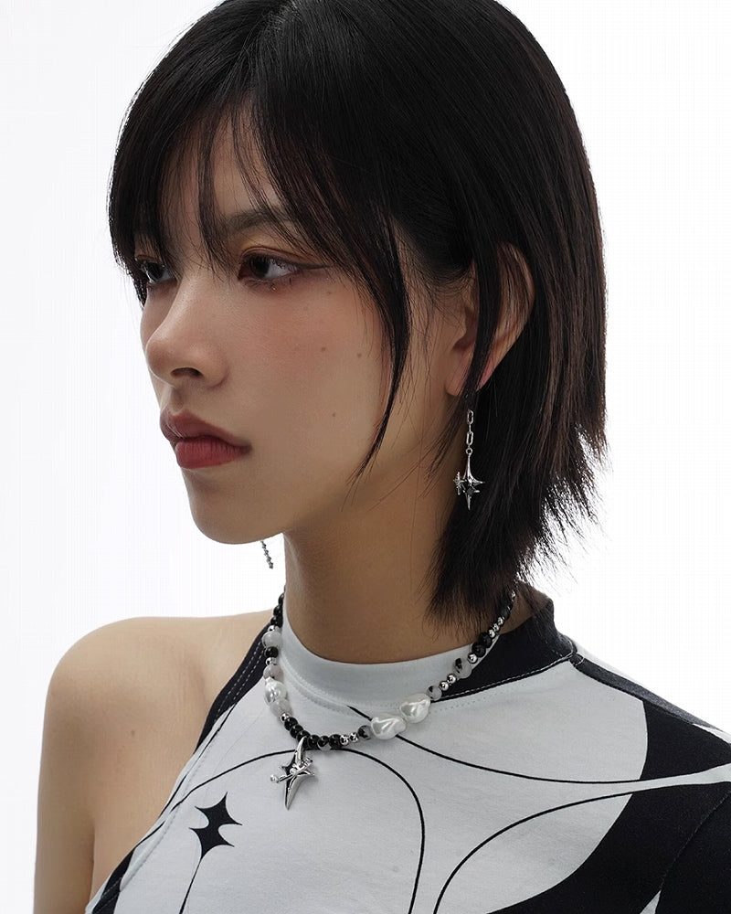 Astral Starburst Asymmetric Tassel Earrings