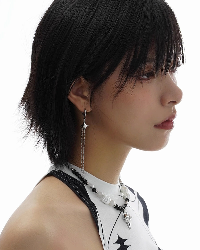 Astral Starburst Asymmetric Tassel Earrings