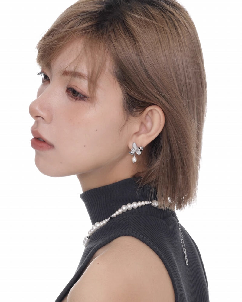 White Twin Butterflies Earrings