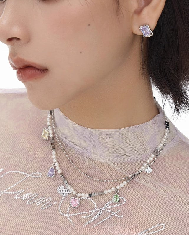 Small Rainbow Zirconia Necklace
