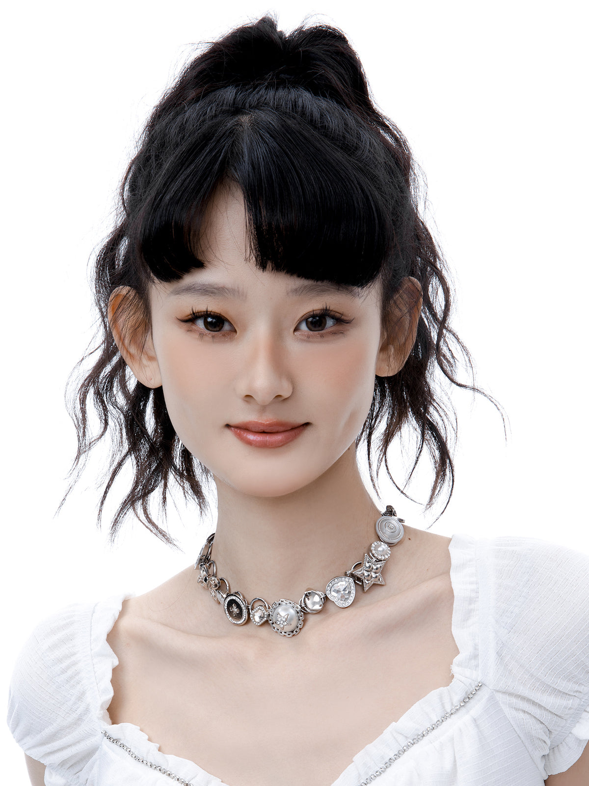 Silver Button Necklace