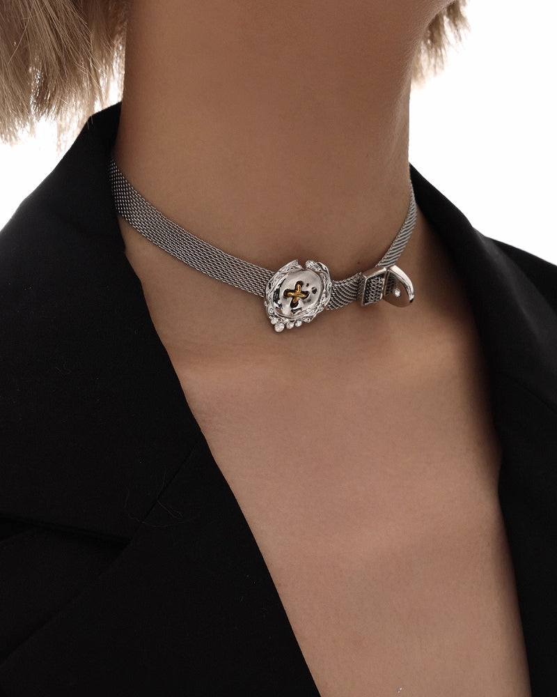 Button Belt Buckle Choker