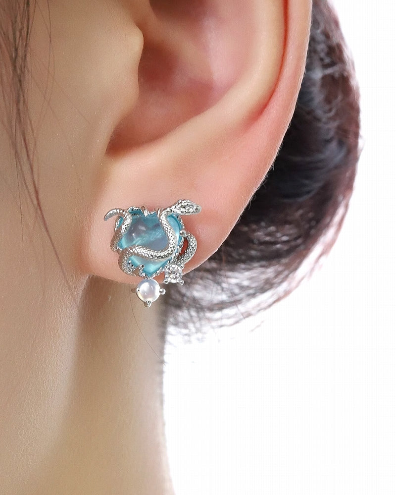 Snake Dance Heart Blue Earrings 02