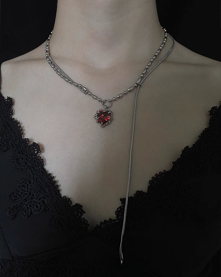 Crimson Pit Double Layer Red Love Stacked Necklace