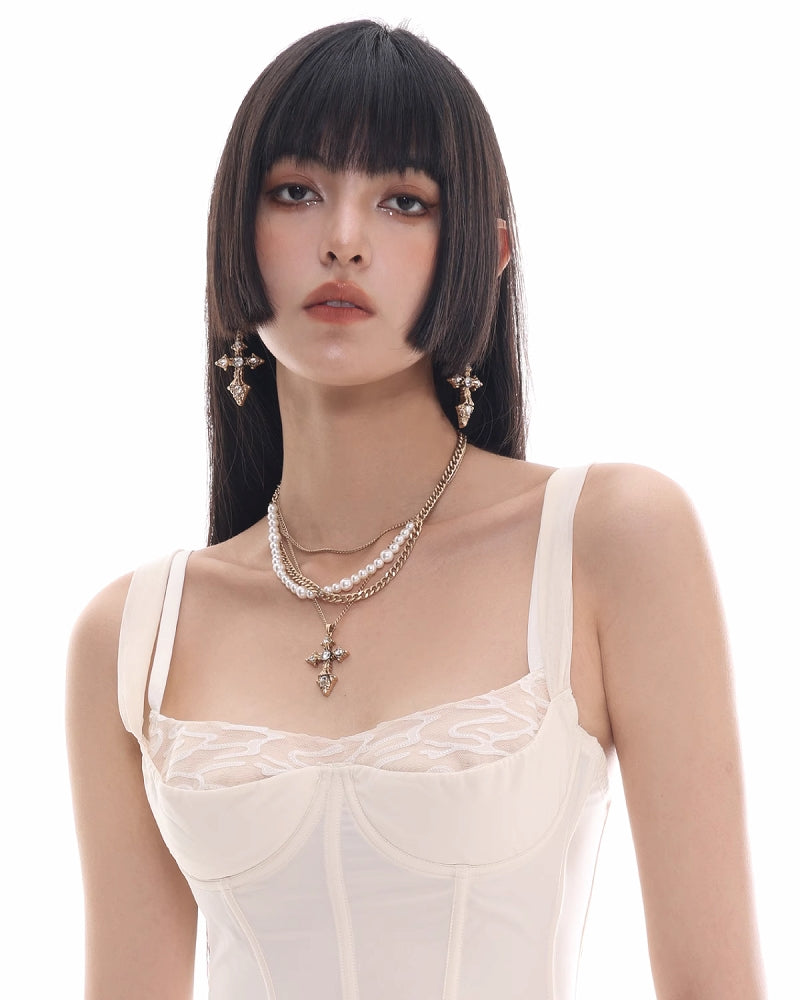 Baroque Cross Layers Necklace