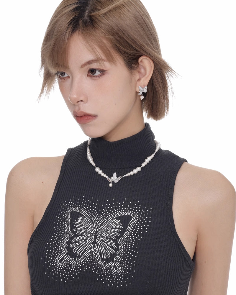 White Twin Butterflies Necklace