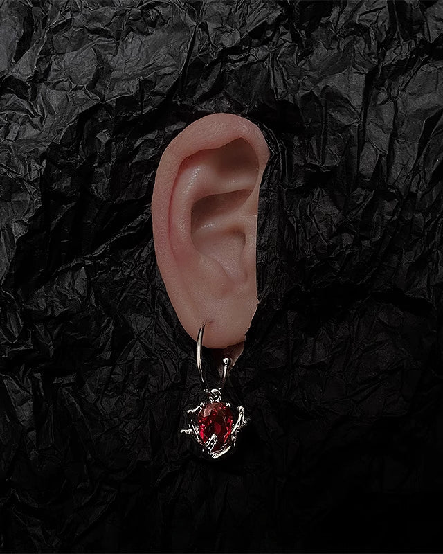 Dark Red Asymmetrical Rose Earrings