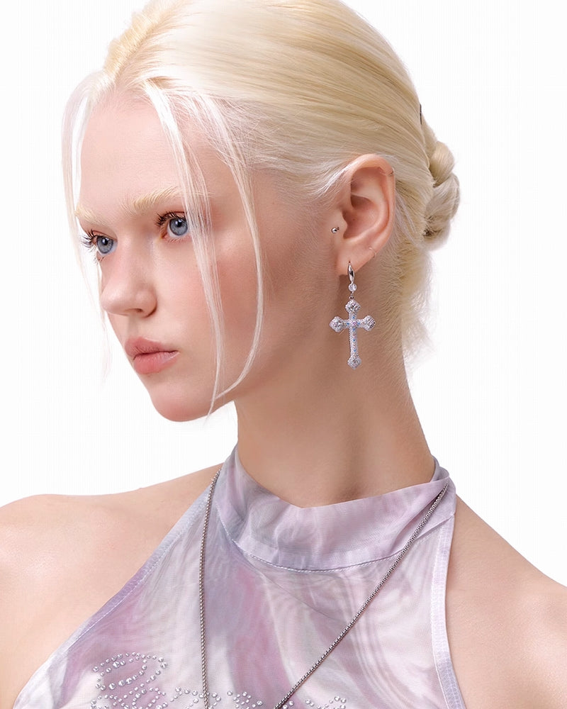 Full Diamond Cross Earrings