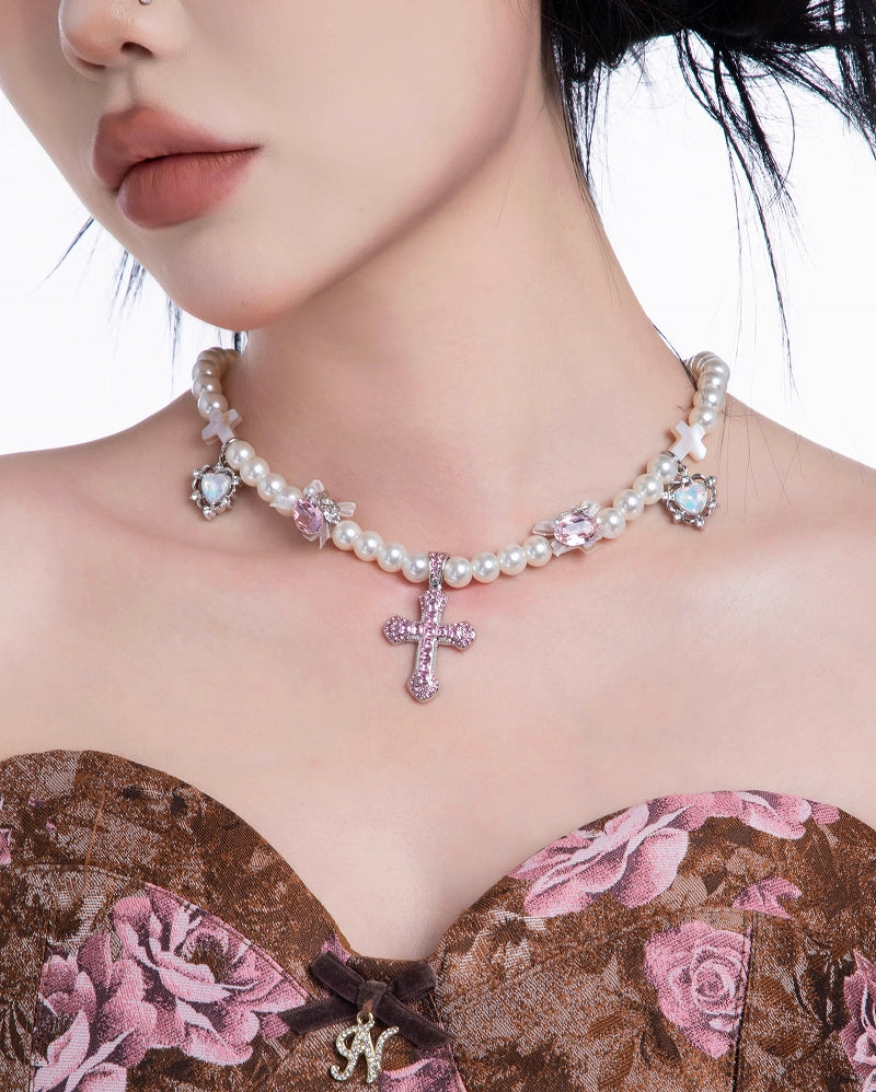 Flower Cluster Cross Necklace