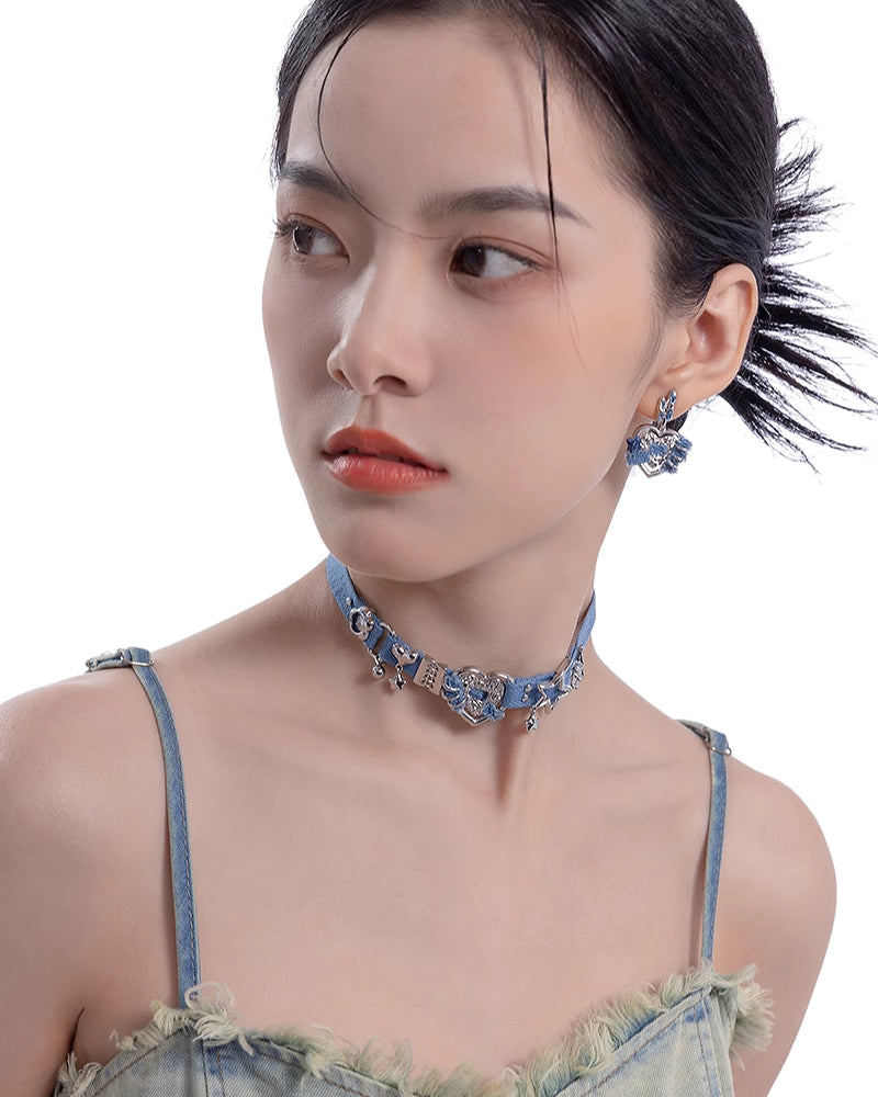 Denim Heart Blue Earrings