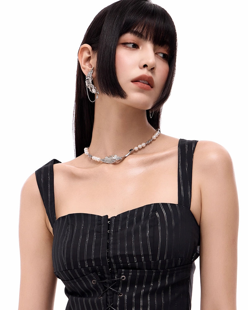 Feather Pearl Layer Necklace