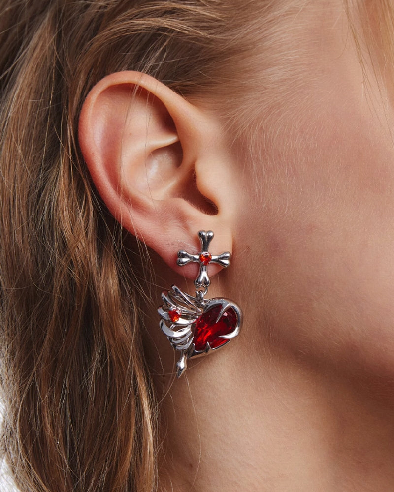 Bone Heart Cross Earrings