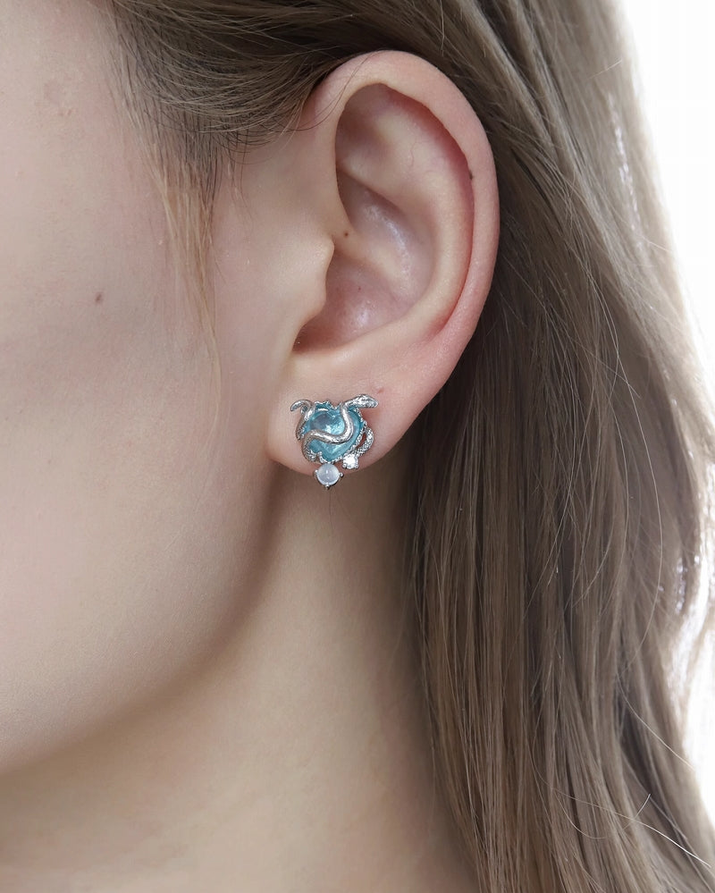 Snake Dance Heart Blue Earrings 02
