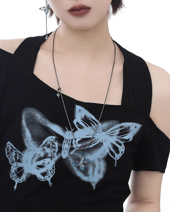 Ice Blue Butterfly Necklace
