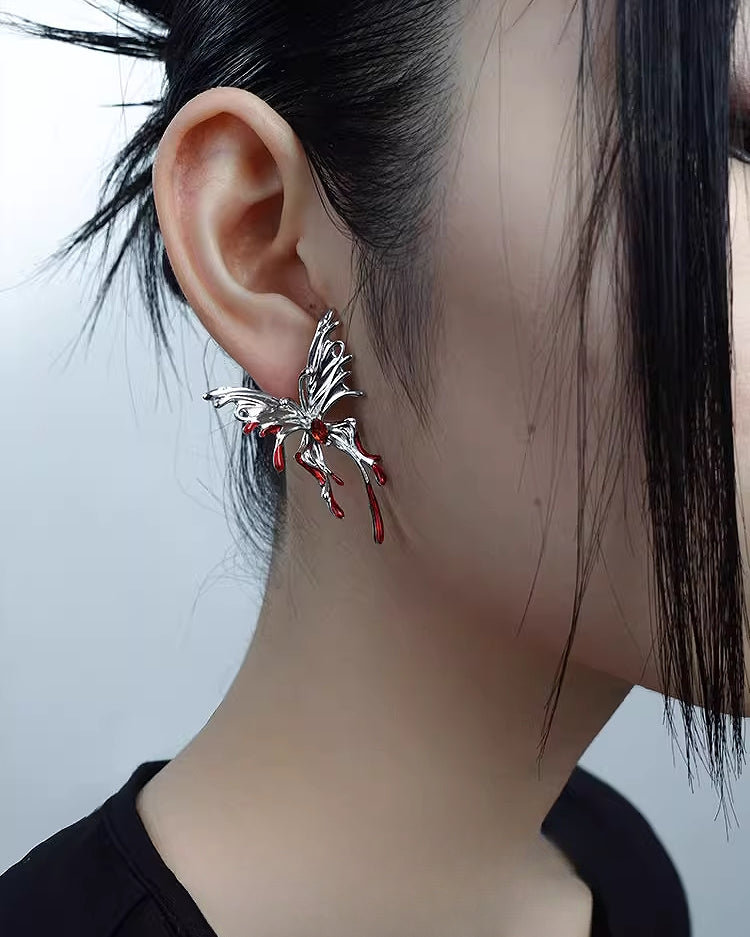 Bloodthirsty Butterfly Black & Red Earrings