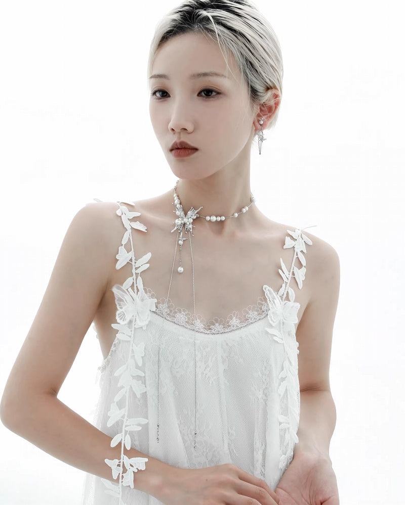 Butterfly Bubble Pearl Tassel Necklace
