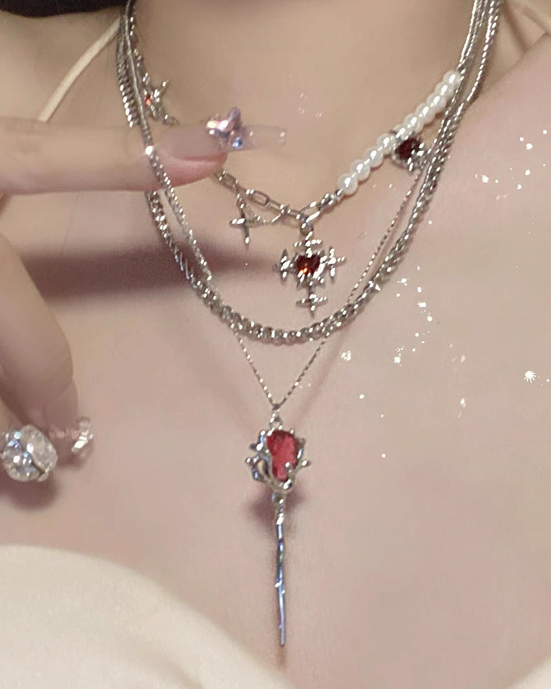 Red Rose Double Layer Necklace