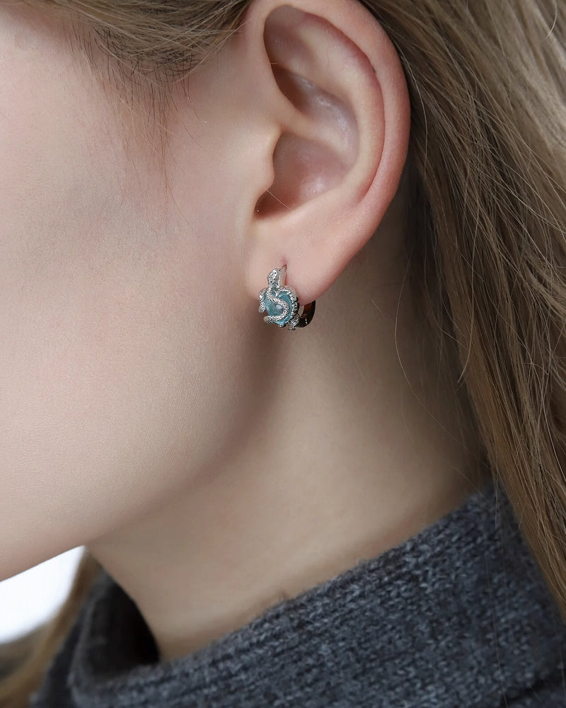 Snake Dance Heart Blue Earrings 01