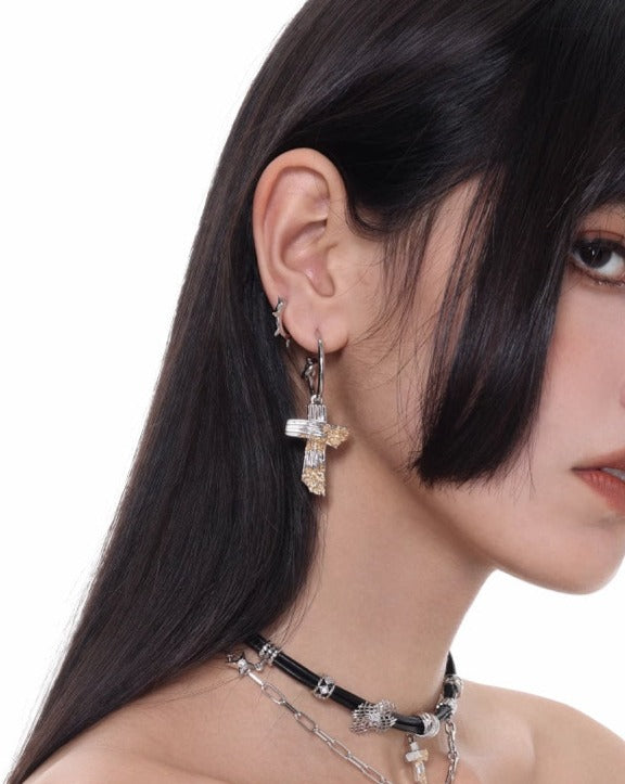 Gold Foil Ashes Cross Earrings