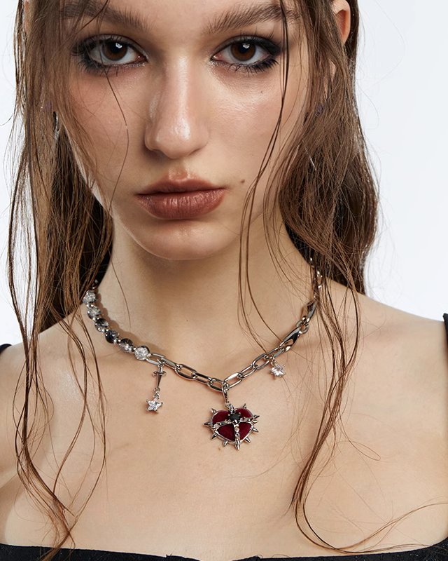 Evil Girl Crazy Flower Heart Necklace