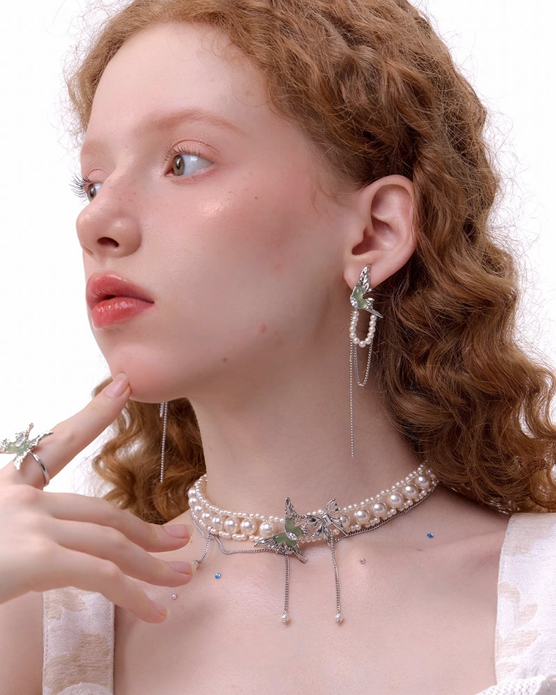 Mint Green Butterfly Tassel Choker