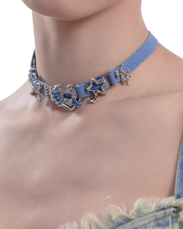 Denim Love Star Choker
