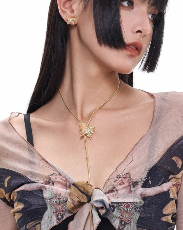 Butterfly 3D Illusion Drawstring Necklace
