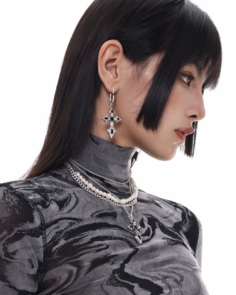 Baroque Cross Earrings & Necklace