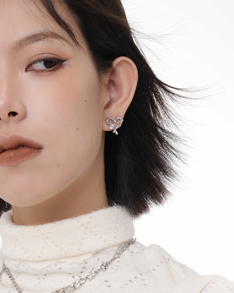 Love Hollow Silver Pin Earrings